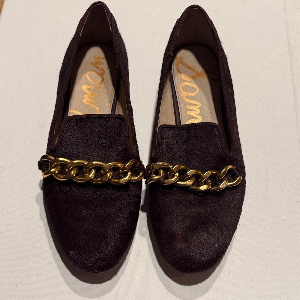 Sam Edelman Dark Brown Loafers with Gold Chain